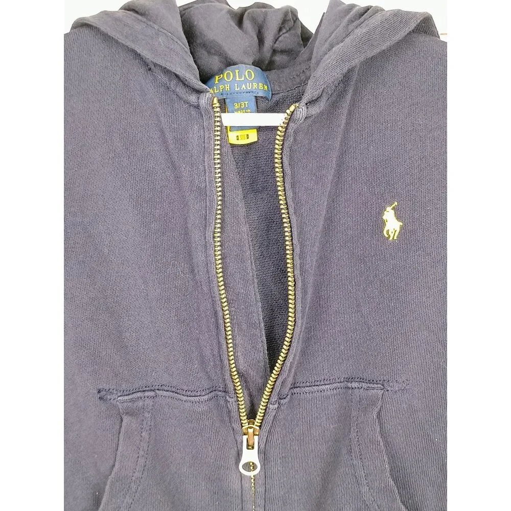 Ralph Lauren Polo Kids Navy Full-Zip Hoodie With Kangaroo Pockets & Multicolor L